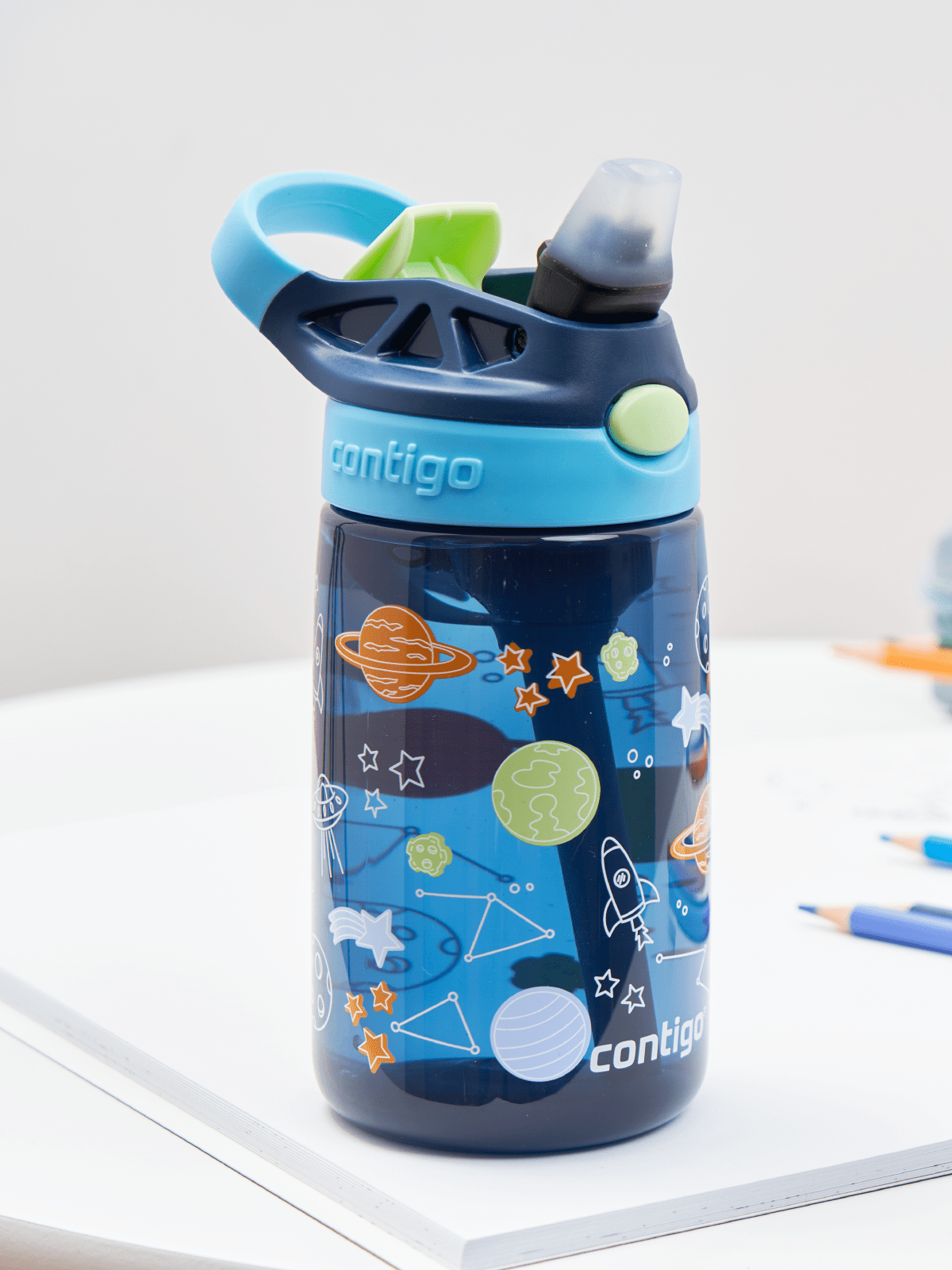 Contigo Easy Clean AUTOSPOUT™ Kids Water Bottle, 420 ml (Blueberry Cosmos)