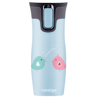 Kubek termiczny Contigo West Loop 2.0 470ml - Ptaszkowe love - Błękitny Mat