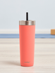 Thermal mug with straw Luxe Tumbler 720 ml with engraving - Coral