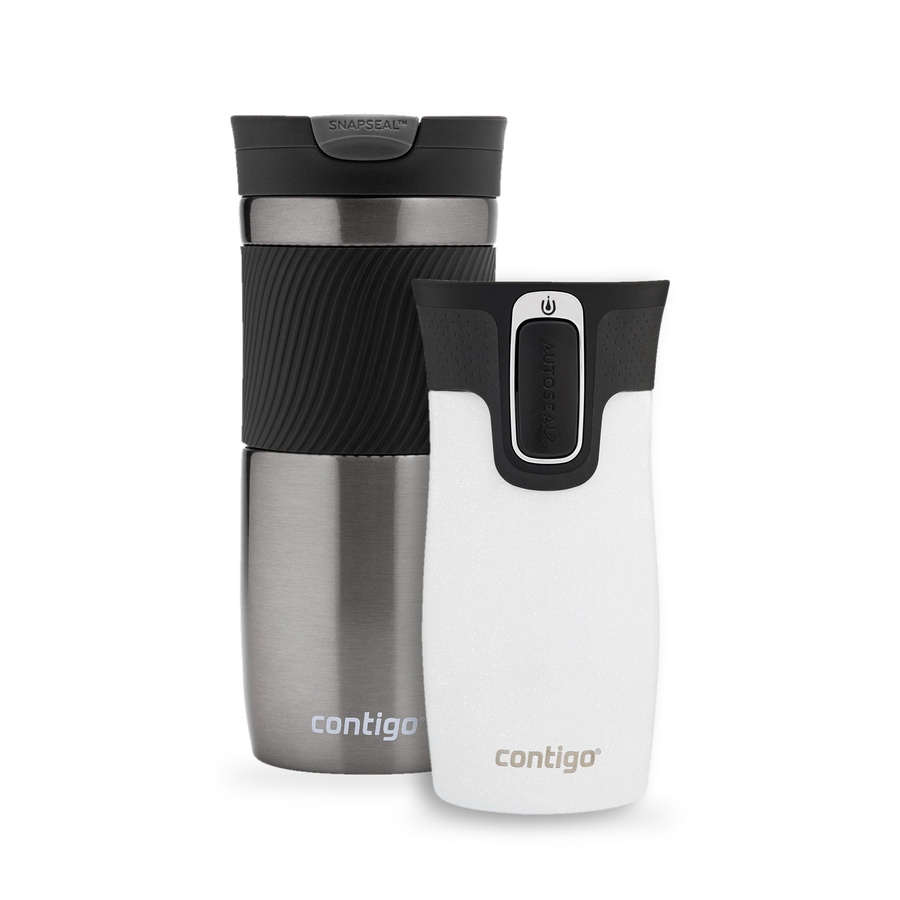 Zestaw kubków termicznych Contigo Byron 470 ml Gunmetal + West Loop Mini 300 ml – biały metalik