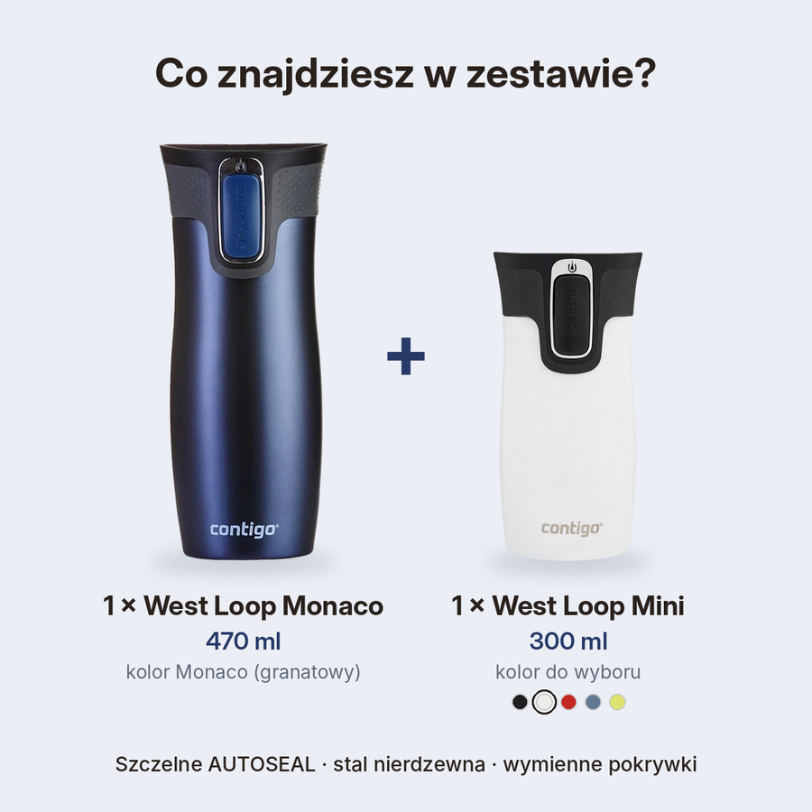 Zestaw kubków termicznych Contigo West Loop Monaco 470 ml + West Loop Mini 300 ml biały metalik