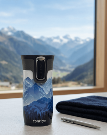 Kubek termiczny Contigo West Loop Mini 300ml - Góry w dzień - Biały Metalik