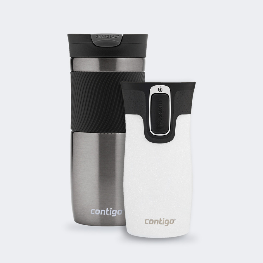 Zestaw kubków termicznych Contigo Byron 470 ml Gunmetal + West Loop Mini 300 ml – biały metalik