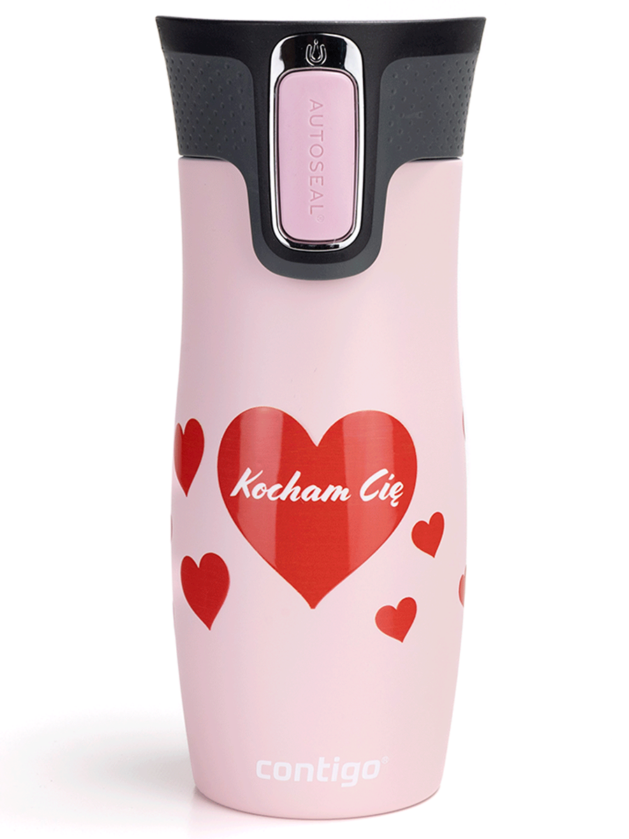 Kubek termiczny Contigo West Loop Serca 470 ml  - Różowy Mat 