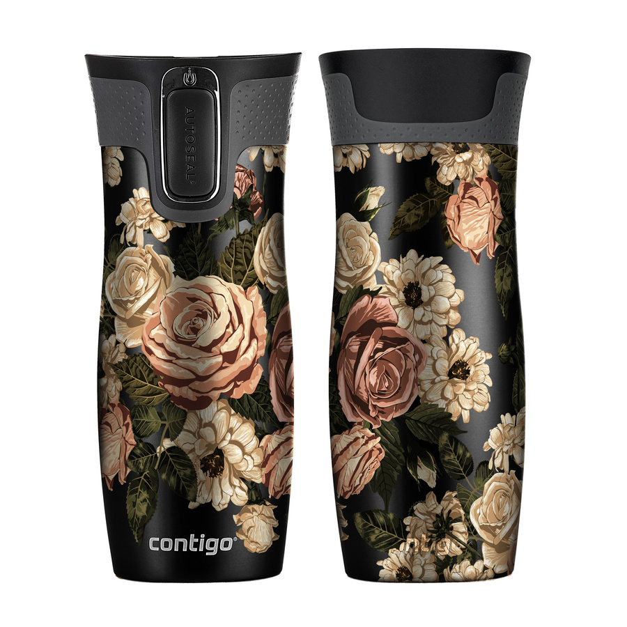 Kubek termiczny Contigo West Loop 2.0 470 ml - Glamour Kwiaty - czarny