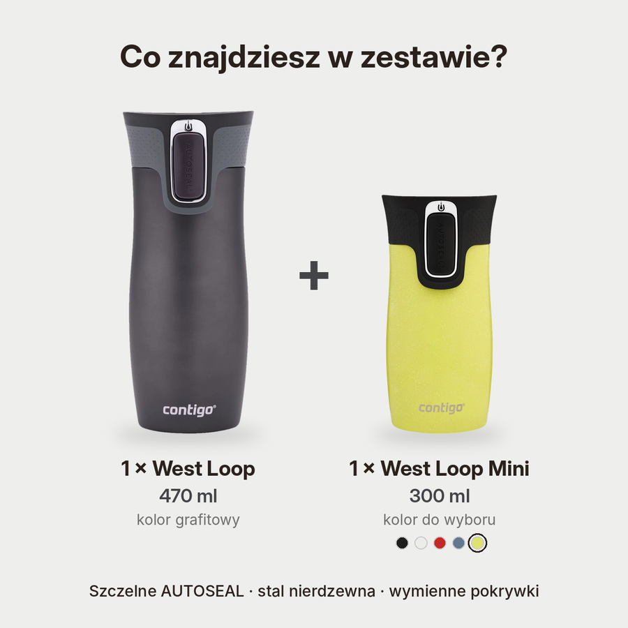 Zestaw kubków termicznych Contigo West Loop grafitowy 470 ml + West Loop Mini 300 ml żółty metalik