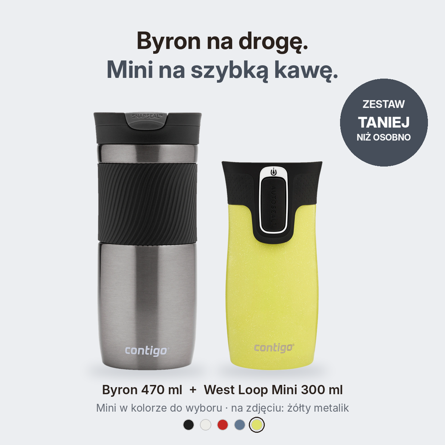 Zestaw kubków termicznych Contigo Byron 470 ml Gunmetal + West Loop Mini 300 ml żółty metalik