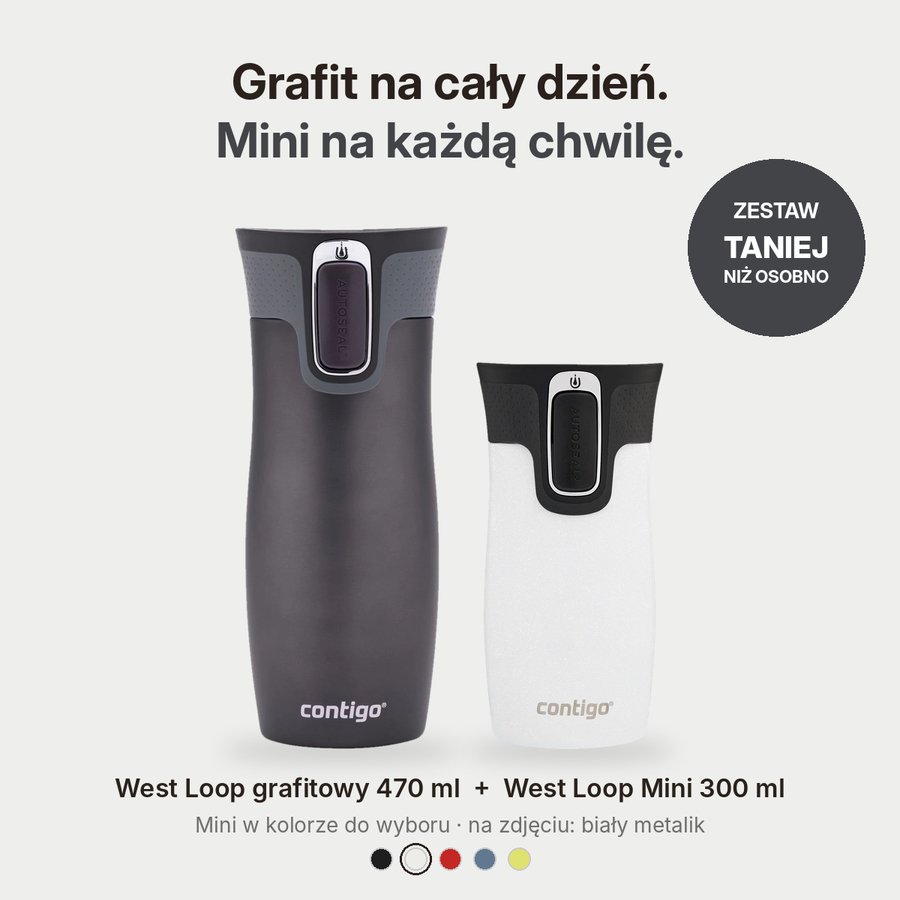 Zestaw kubków termicznych Contigo West Loop grafitowy 470 ml + West Loop Mini 300 ml – biały metalik