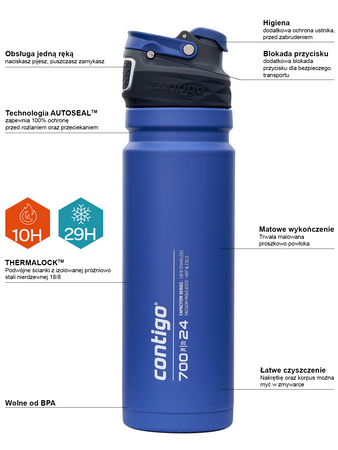 Contigo Free Flow Mouthpiece Thermos 700ml - Blue - With your engraving